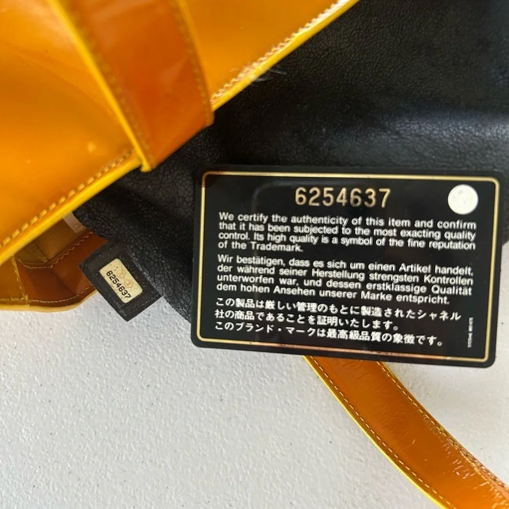 CHANEL Mustard Yellow Patent Leather Tote